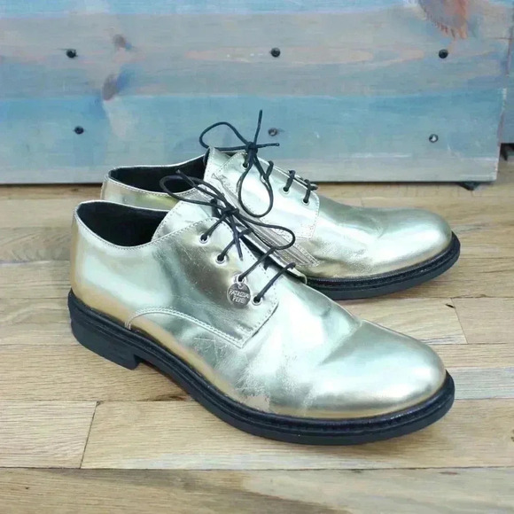 Patrizia Pepe Gold Leather Derby Shoes Size 37 Euro Size 7 - Picture 3 of 10